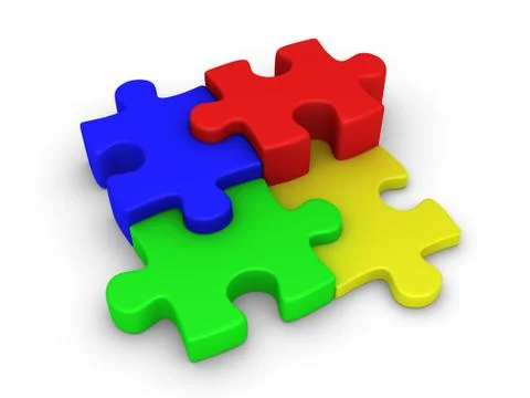 Four puzzle pieces connected Stock Illustration