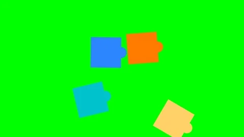 Four Puzzle Pieces Sliding Together Into Place on Green Screen Stock Footage 340807769