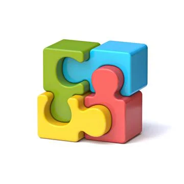 Four puzzle pieces standing 3D Stock Illustration