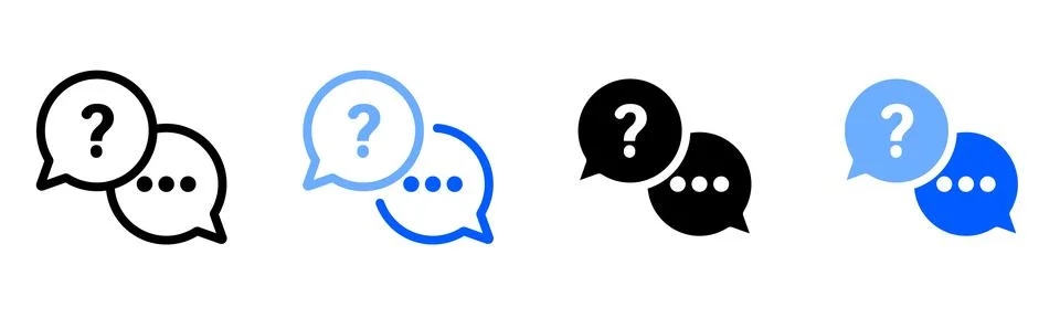 Four question mark speech bubble in black and blue variations chat question 스톡 일러스트