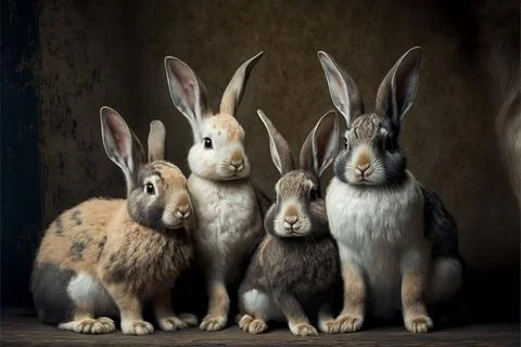 Four rabbit sitting together Stock Illustration