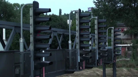 Four Railway Semaphore On Construction Stock Footage 27267857