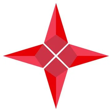 Four rays pseudo 3D star icon. Red 3d star sign. Illustrazione stock