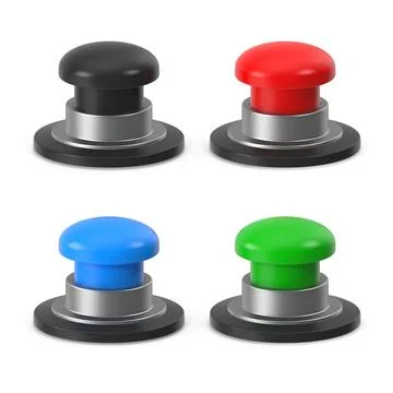 Four Realistic 3D Push Buttons in Different Colors Illustrazione stock