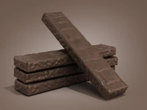 Four rectangle shape wafer biscuits in chocolate icing 3d render on color gra Stock Illustration