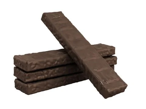 Four rectangle shape wafer biscuits in chocolate icing 3d render on white no  Illustrazione stock