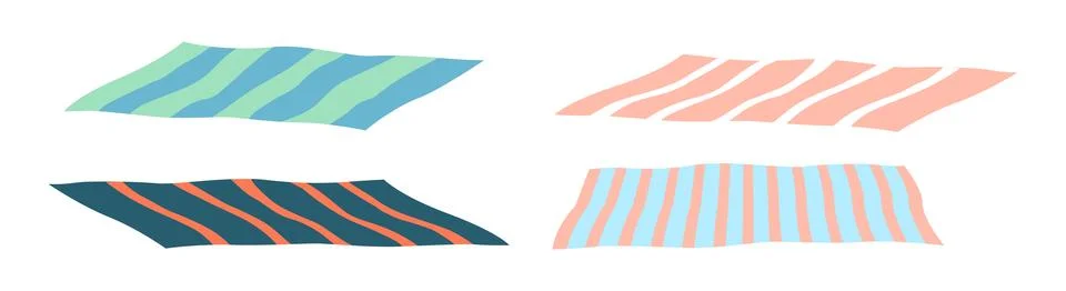 Four Rectangular Beach Towels Striped Patterns Various Colors 스톡 일러스트