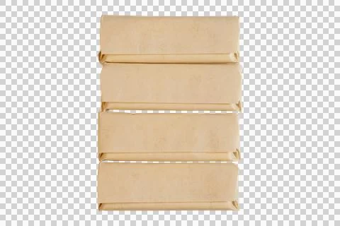Four rectangular brown paper parcels stacked vertical isolated packaging Stock Photos