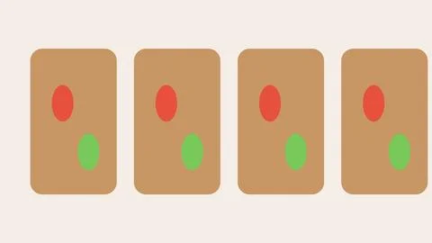 Four rectangular buttons with red green indicators on tan background Stock Illustration