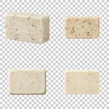 Four rectangular soap bars with natural ingredients isolated on white trans.. 写真素材