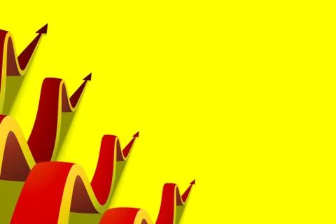 Four red arrows on yellow background Isometric Stock Illustration