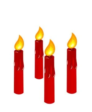 Four red burning candles vector illustration. advent time before christmas Illustrazione stock