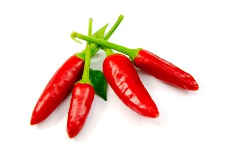 Four red chillis Foto stock