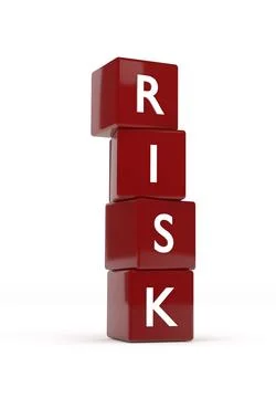 Four red cubes with the word Risk, 3d concept image on a white background Illustration