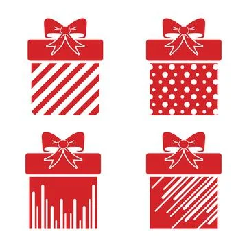 Four Red Gift boxes Collection Design Used in vector icons set Design For C.. Stock Illustration