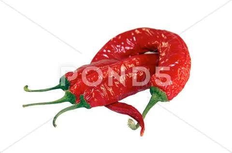 Four red hot peppers Stock Photos