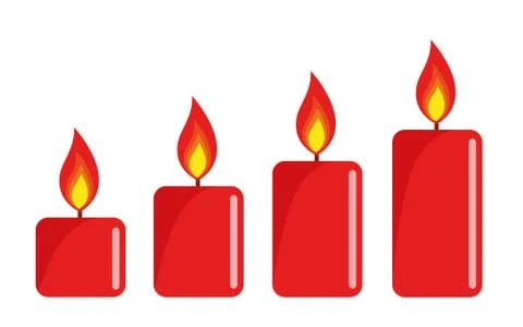 Four red lighted advent candle white background Stock Illustration