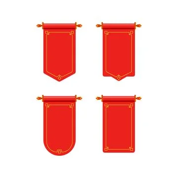 Four red royal scrolls hanging with golden decorations Stock Illustration