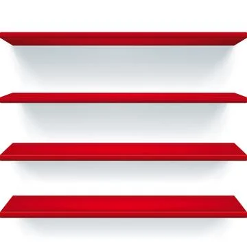 Four red shelves drawing in 3D style with copy space. Stock Illustration