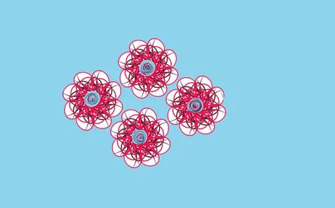 Four Red Spirograph Rosettes (Light Blue Background) Stock Illustration