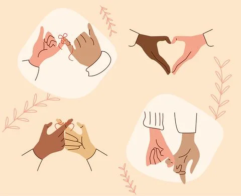 Four red string of destiny hands Stock Illustration