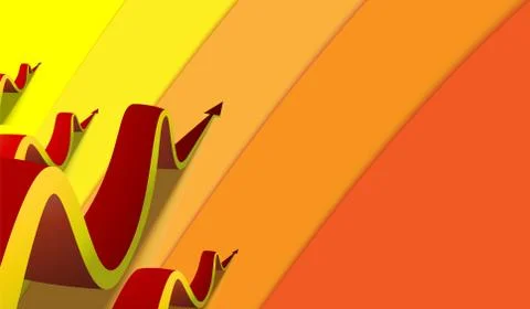 Four red wavy arrows creep along colored tracks Stock Illustration