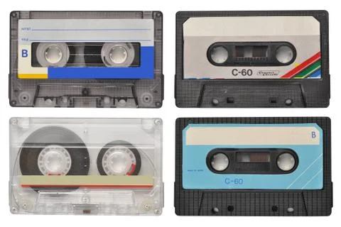 Four retro cassette tapes isolated on white Stock Photos