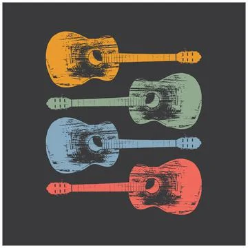 Four retro guitars in four different colors. Stock Illustration