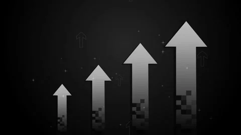 Four rising arrows on a dark background showing growth progress and success.. Stock Footage 339277418