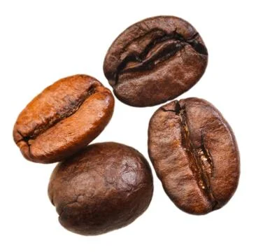 Four roasted coffee beans Stock Photos
