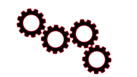 Four Rotating Red Gears Animation. Spinning Cogwheels Seamless Loop. 動画素材 172036815