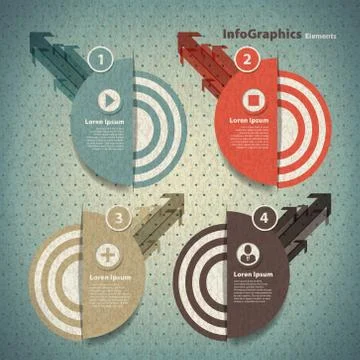 Four round element with arrows for infographic in vintage style Illustrazione stock