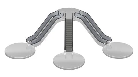 Four round podiums with escalators at different levels Stock Illustration