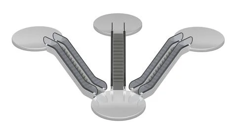 Four round podiums with escalators at different levels Stock Illustration