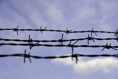 Four rows of barbed wire Stock Photos
