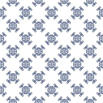 Four Satellites with Earth vector concept line seamless pattern Illustrazione stock