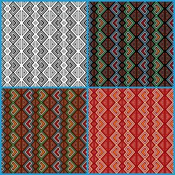 Four seamless ethnic motifs patterns Stock Illustration