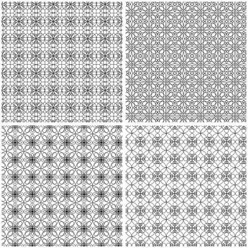 Four seamless mesh patterns with curly lines Stock Illustration