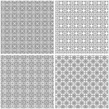Four seamless ornamental grid patterns Stock Illustration
