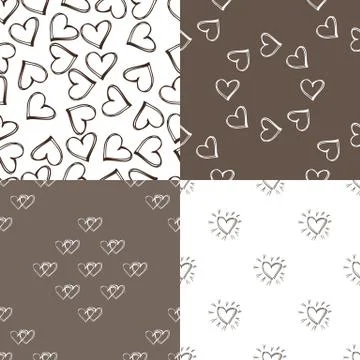Four seamless pattern background with hearts. Vector love wallpaper. Abb for  Stock Illustration