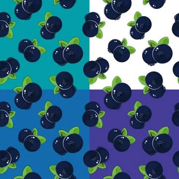 Four Seamless Pattern with Blueberries Stock Illustration