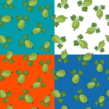 Four Seamless Pattern with Gooseberry Stock Illustration