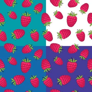 Four Seamless Pattern with Raspberries 스톡 일러스트
