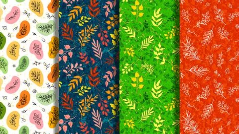 Four seamless patterns with autumn leaves Stock Illustration