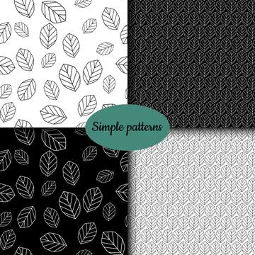 Four seamless patterns black and white leaves set Stock Illustration