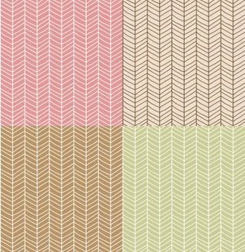 Four seamless patterns with hand drawn chevron line grid, vector illustration Stock Illustration