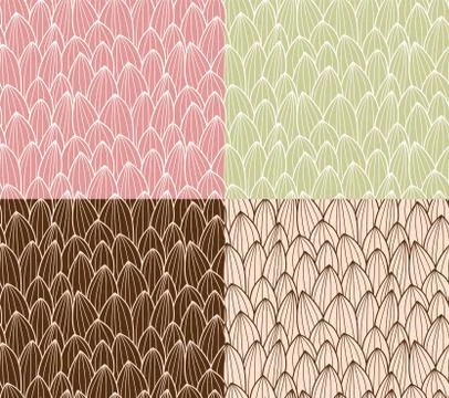 Four seamless patterns with hand drawn cactus grid Stock Illustration