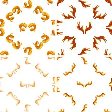 Four seamless patterns with stylized ram and deer horns forming various Stock Illustration