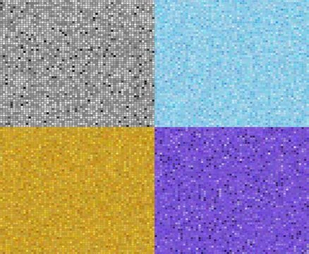 Four seamless textures imitating disco ball surface in silver, blue, gold and Stock Illustration