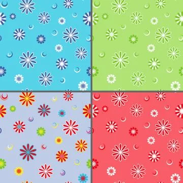 Four seamless vector patterns with chamomile flowers Stock Illustration
